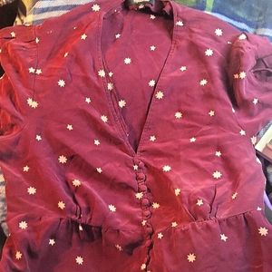 Madewell Purple Blouse with White Floral Pattern
